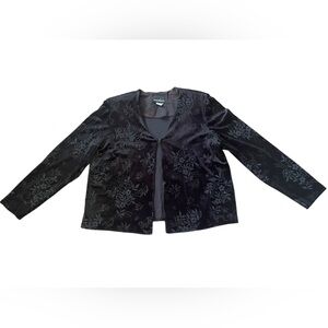 NOS Deadstock Positive Attitude Vintage 90s Black Glitter Velvet Floral Blouse